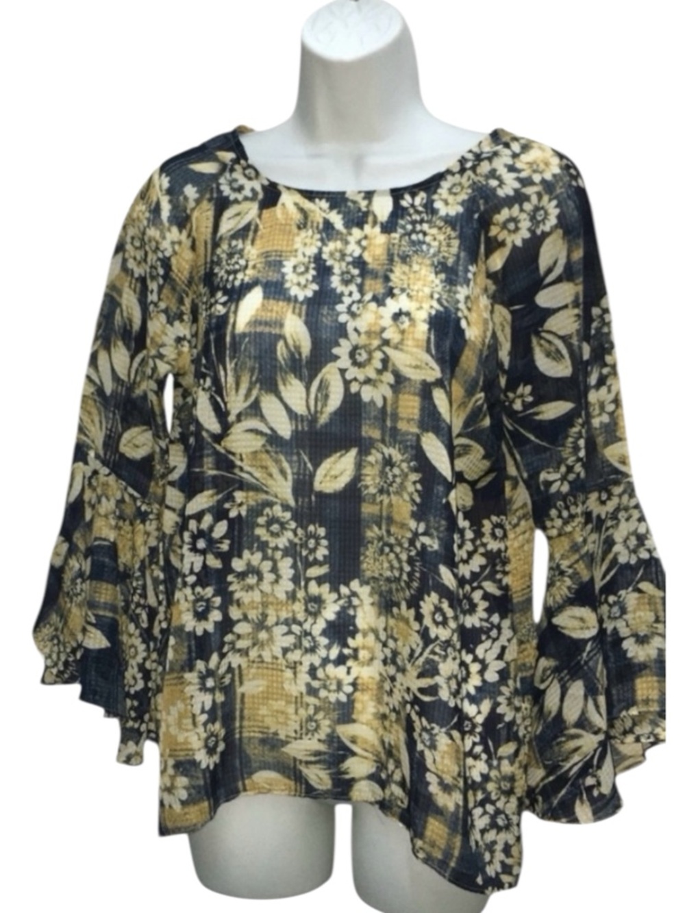 LC Lauren Conrad Floral Sheer Bell Flare Sleeve Split Back Top - Women's Small